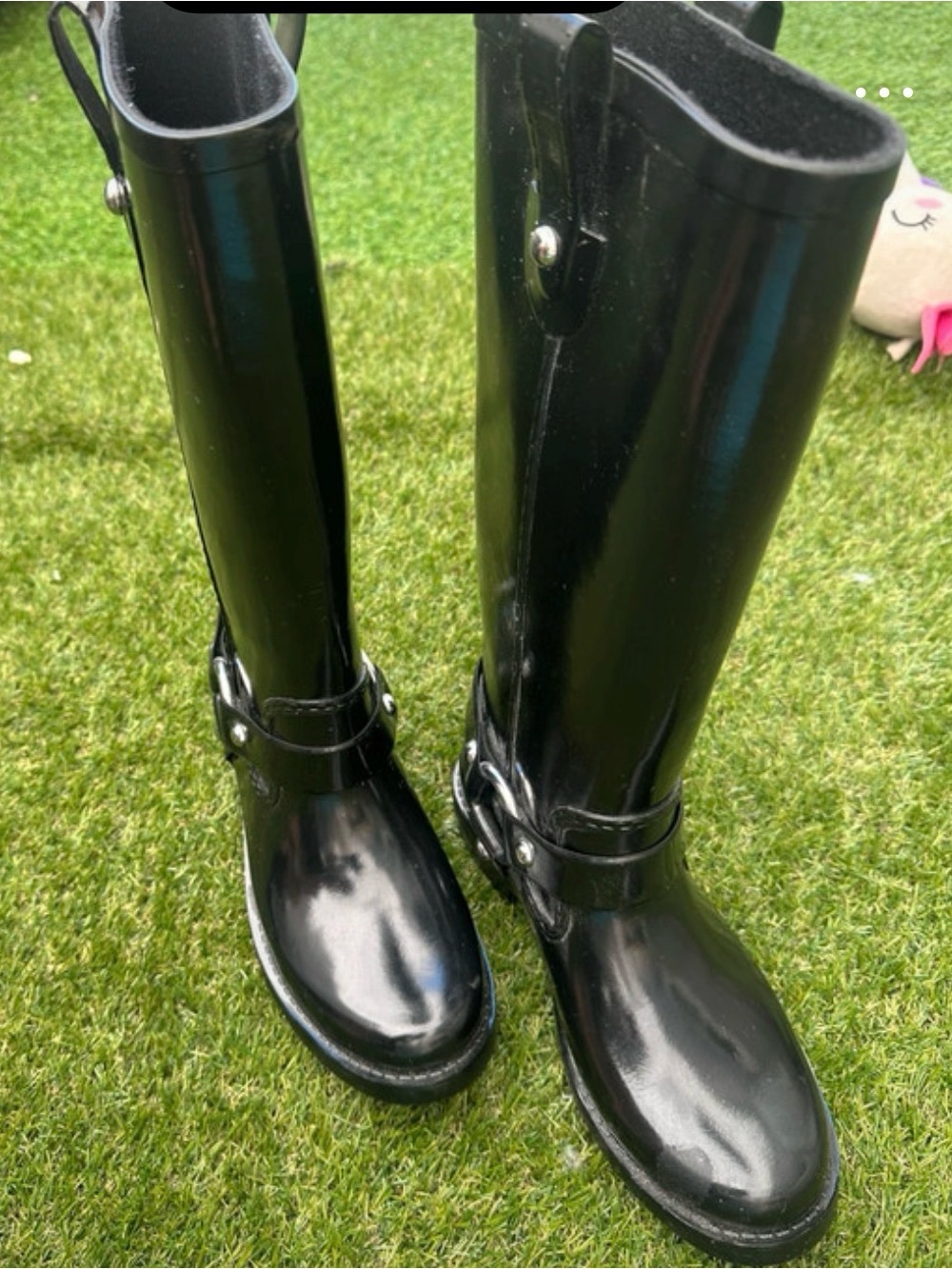 Michael Kors Black Rain Boot with Orange Logo Accent